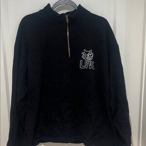 Black Quarter-Zip Pullover with Embroidered Design